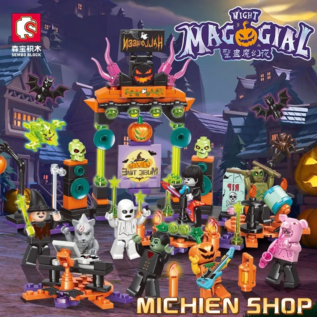 Sembo Block Mainan Labu Halloween 8-in-1 DIY Blok Kit Anak Murah