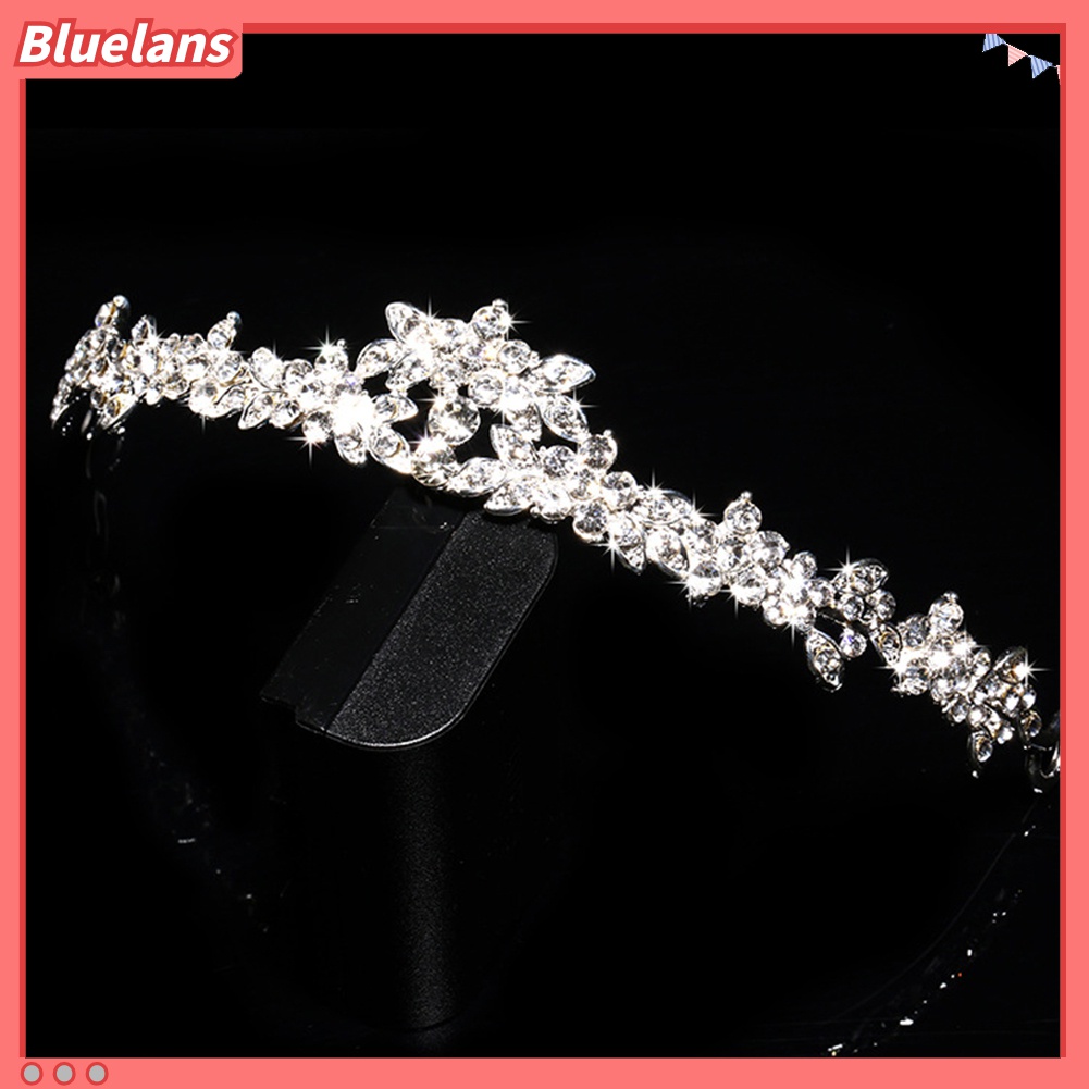 Bluelans Set Mahkota + Kalung + Anting Gantung Tusuk Aksen Berlian Imitasi Untuk Perhiasan Pengantin Wanita