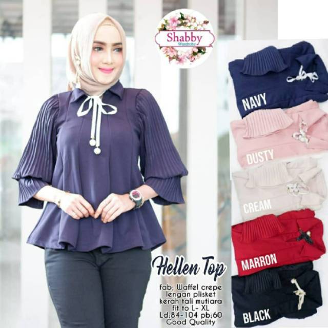 Hellen top, atasan, atasan wanita, blouse, blouse muslim, blouse modis, blouse kekinian, blouse ootd