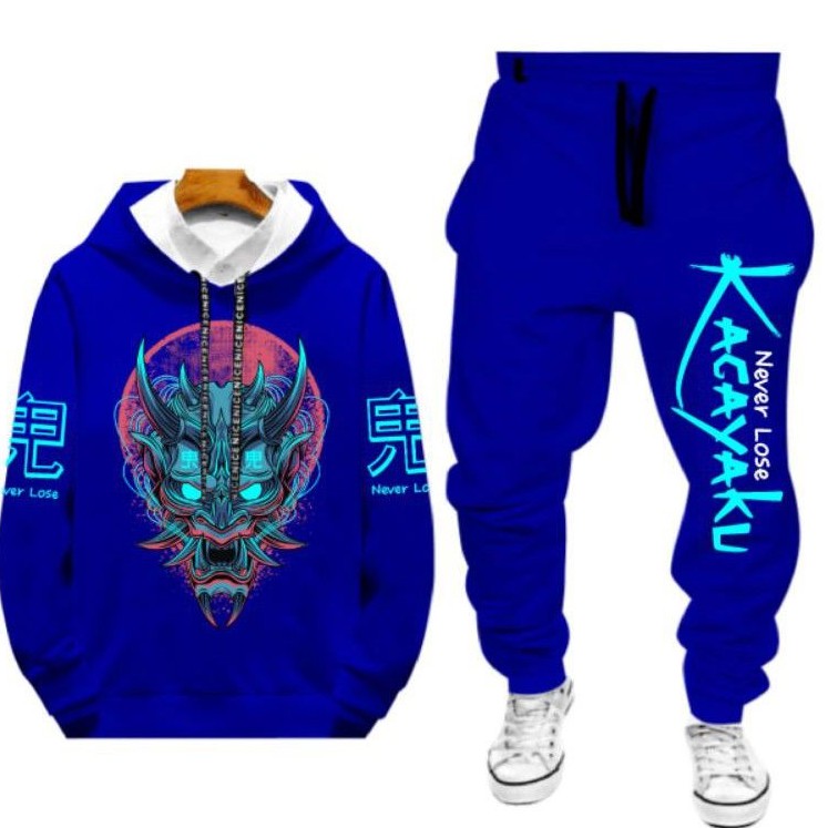 N_S Stelan Pria/Wanita 1Set Hoodie Panjang+Celana Jogger YaKuZa//Yametekudasai