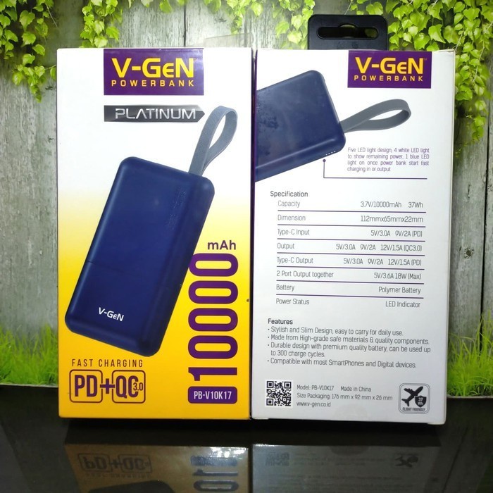 Powerbank VGEN PB-V10K17 Platinum 10.000mAh Fast Charging PD+QC3.0 ORI