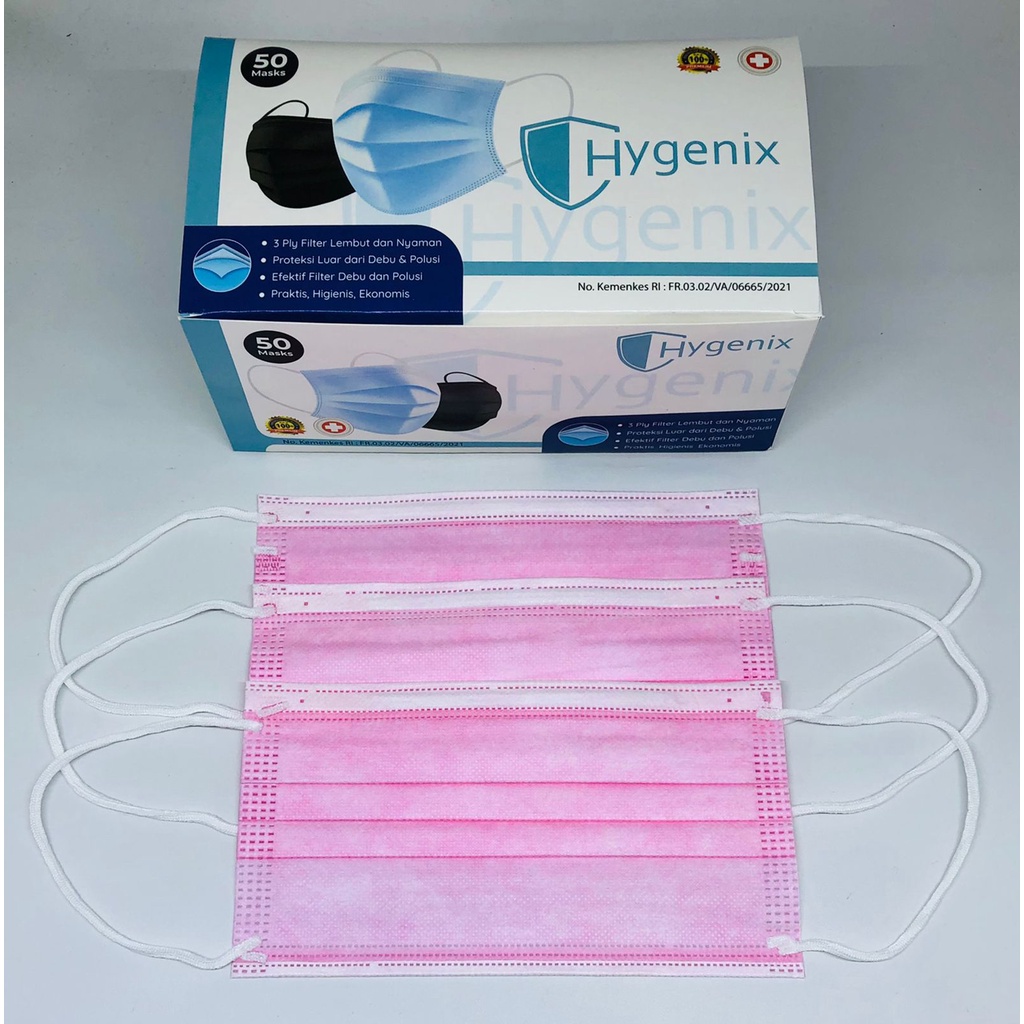 Earloop PINK 3ply Necare Chasa Icare Hygenix isi 50pc Premium Masker Bedah Disposable Kemenkes