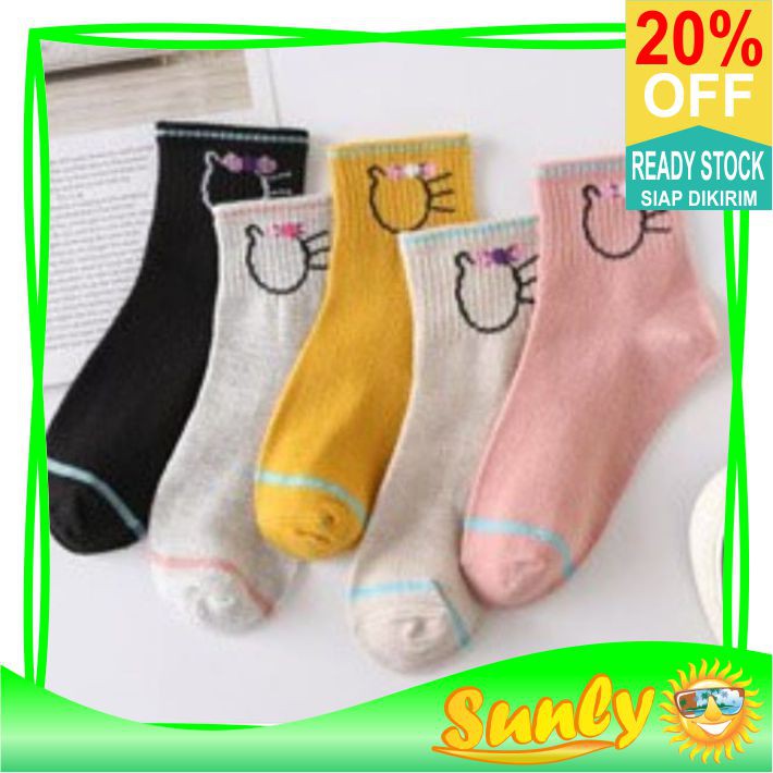 ☀ Sunly ☀ A044 KAOS KAKI UNISEX PANJANG DIATAS MATA KAKI MOTIF GARIS BUAH POLOS KUALITAS PREMIUM