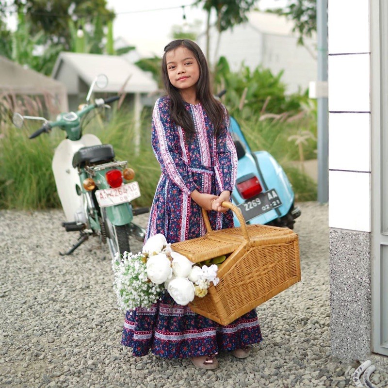 FLOWY FLOWERY NAVY GAMIS KATUN HAGIA INDONESIA