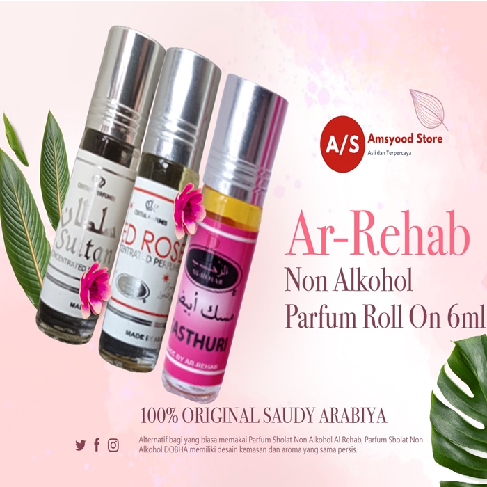 Parfum Al Rehab/Ar Rehab Kasturi, Rade ROs, Sultan 6ml Non Alkohol Original Saudi/Jeddah