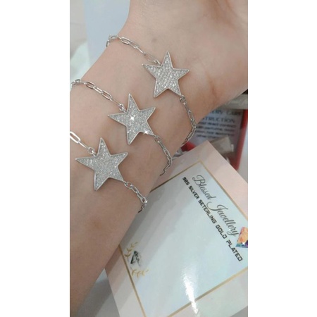 GELANG BINTANG PERAK ASLI 925 LAPIS EMAS FULL PERMATA