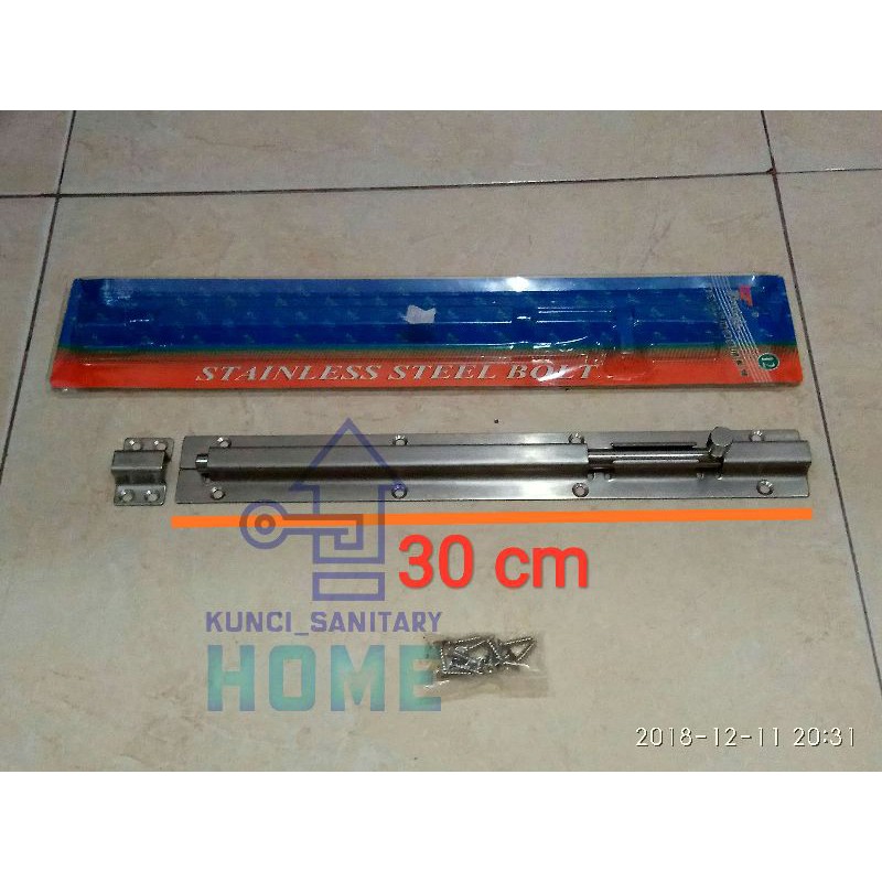 Grendel 30 cm Bahan Stainless / Slot 12 inch bahan stainless / Bolt / Kunci Pintu 30 cm