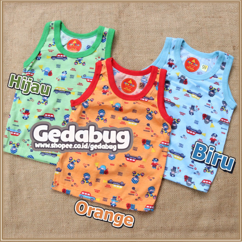 3 pcs Kaos anak lengan Kutung Warna Singlet Agree SM 050 WARNA Motif Car | Kaos Dalam Anak Kutung