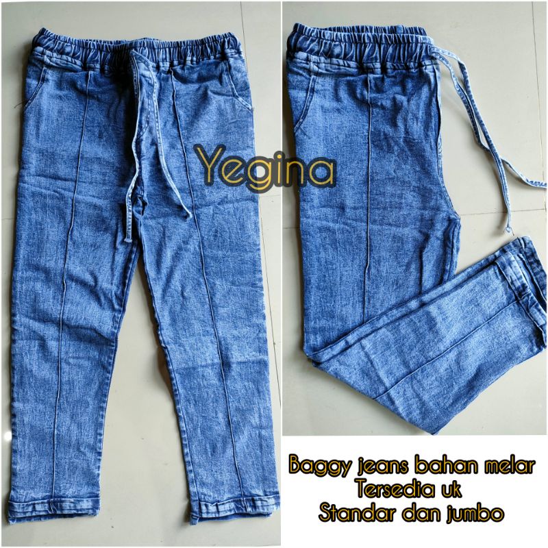 Baggypant jeans street bahan melar standar jumbo/celana baggy panjang jeans wanita ukuran standar dan jumbo