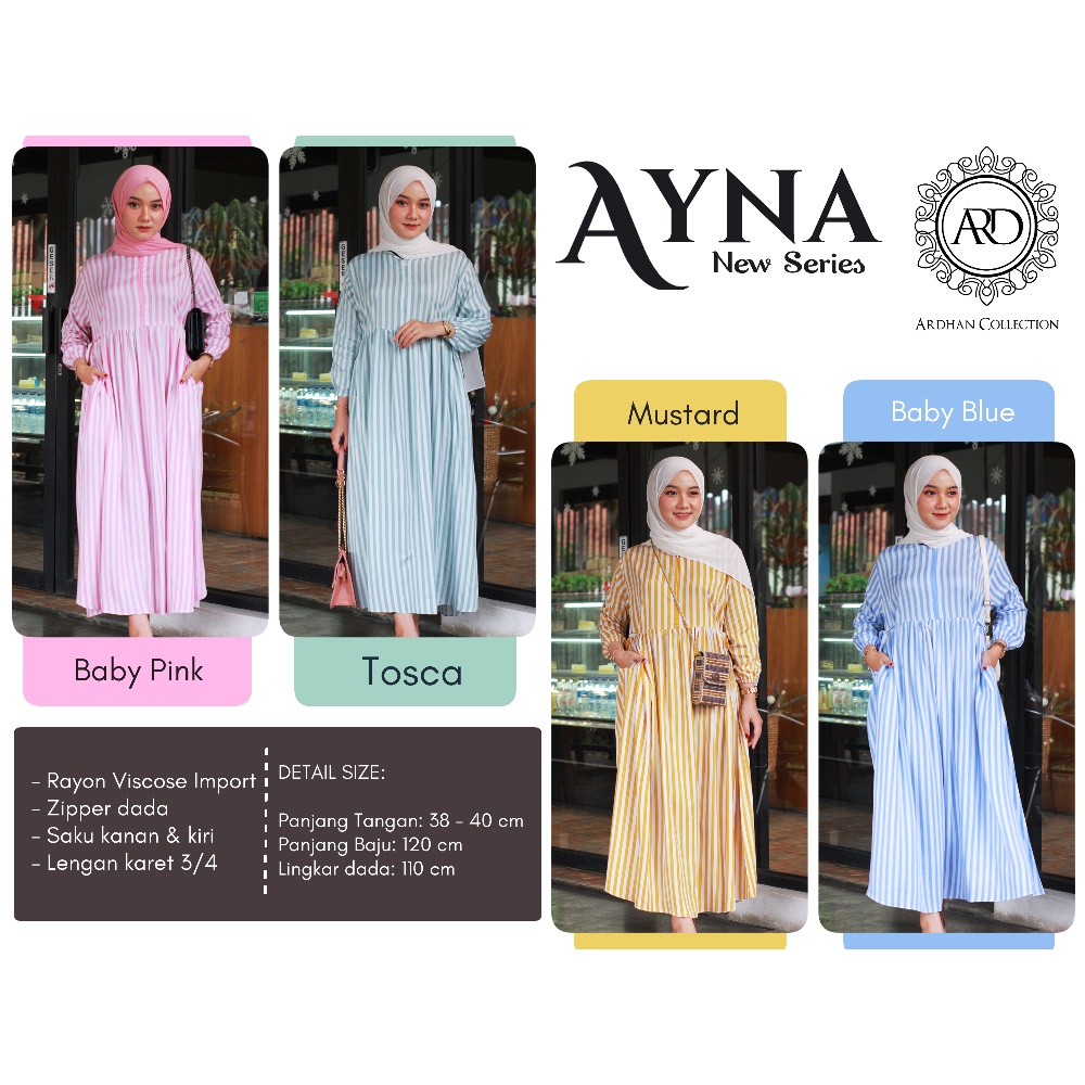 [ARDHANFASHION.ID] AYNA RAYON NEW SERIES -  Casual Daily Dress Gamis Long Tunik Motif Garis Vertikal