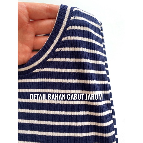 READYBASIC - BAJU KAOS LENGAN PANJANG BAHAN KATUN CABUT JARUM STRIPE TEE