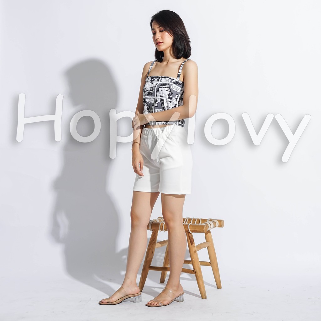 HOPYLOVY - Tanktop Wanita Crop Tali Satu Motif Komik