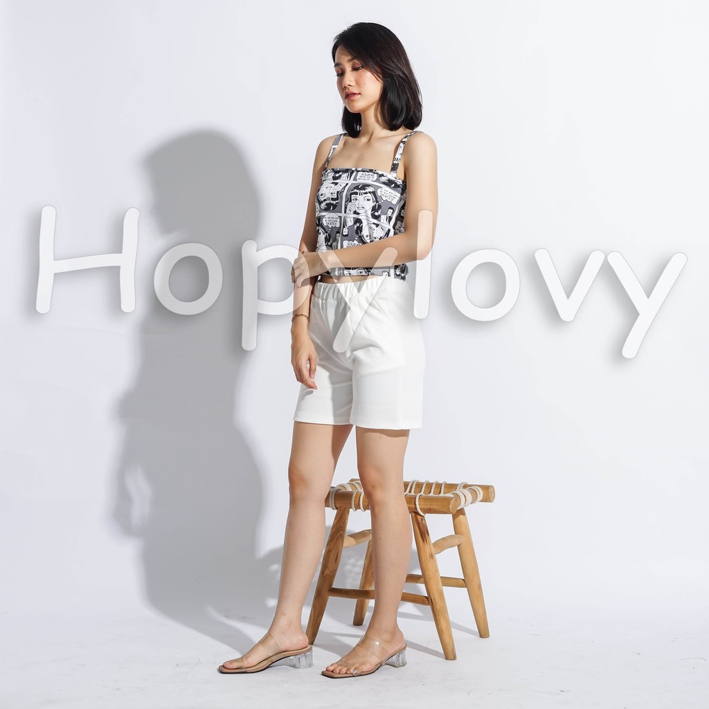 HOPYLOVY - Tanktop Wanita Crop Tali Satu Motif Komik