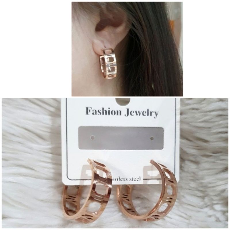 Anting Titanium asli Premium Quality Anti karat anti alergi Stainless steel ori motif elv Rosegold 882