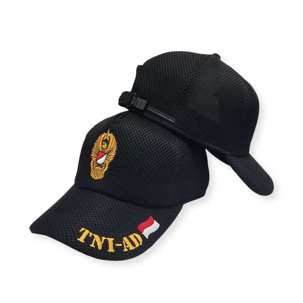 Topi Pria Lapangan Dobelmesh / Jaring  Hitam Tni AD