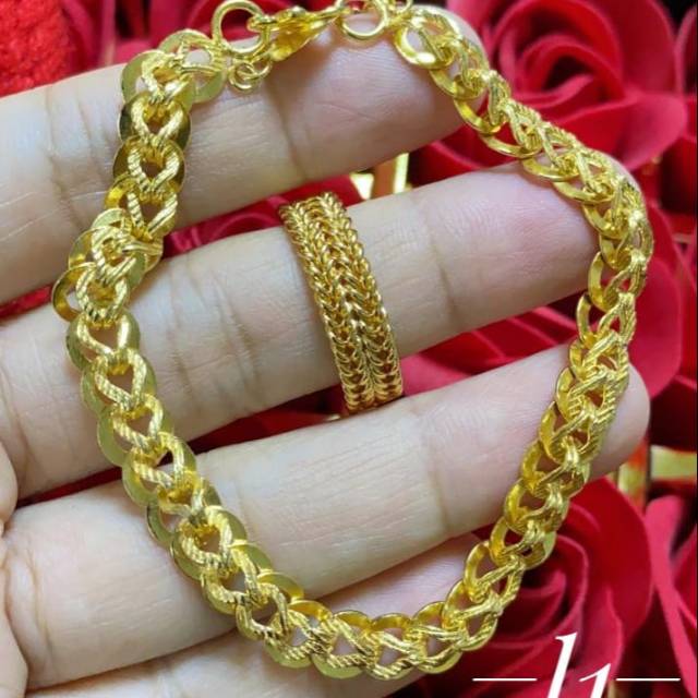 Xuping gelang dan cincin lapis emas 24k 0327j