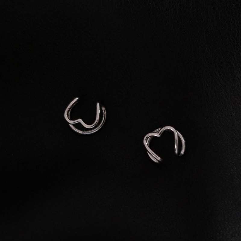 Anting Klip Tanpa Tindik Bentuk Hati Geometris Gaya Retro