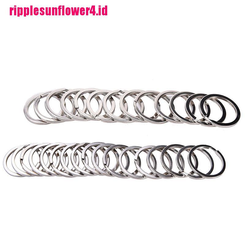 100pcs / set Gantungan Kunci Bentuk Bulat Bahan Stainless Steel Warna Silver 2 Ukuran