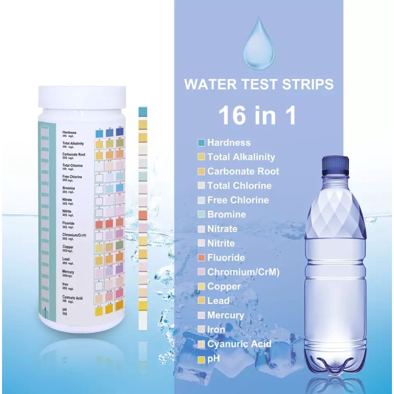 50pcs Strip Alat Uji Cek Tes Kualitas Air Minum 16 In 1 Tes Water Test