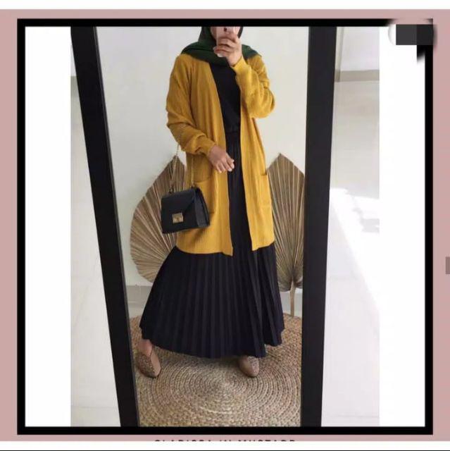 Long cardi BELE OVERSAIS/sweater rajut-Mustard