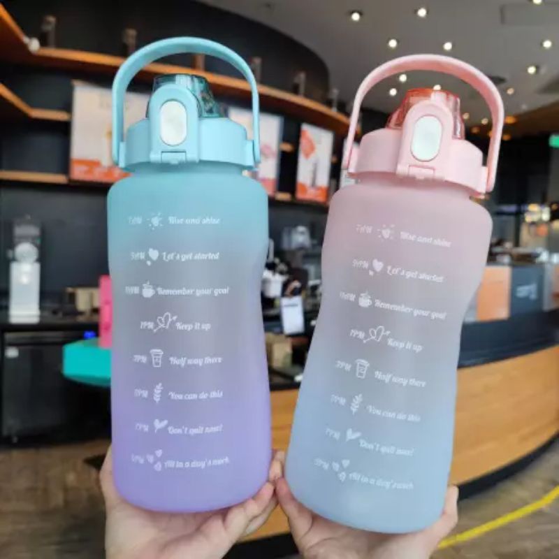 BOTOL MINUM MOTIVASI 2 LITER TUTUP FLIP BPA Free + SEDOTAN BARU