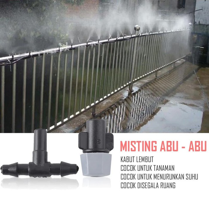 Nozzle Misting Plastik Abu abu + Tee Konektor