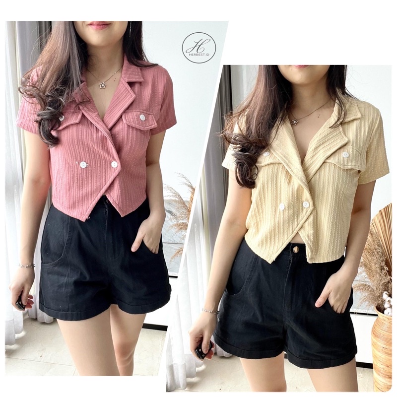 CROP TOP SEMI BLAZER WANITA WOOL KNIT PREMIUM TEBAL IMPORT HERBEST 1600074