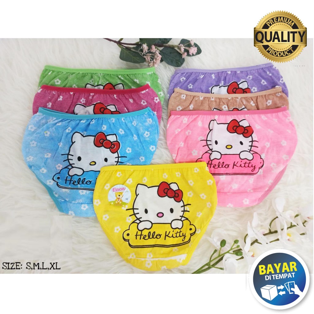 3 pcs Celana dalam anak perempuan Hello Kitty umur 1 2 3 4 5 6 7 8 Tahun - CD Wanita Warna Warni