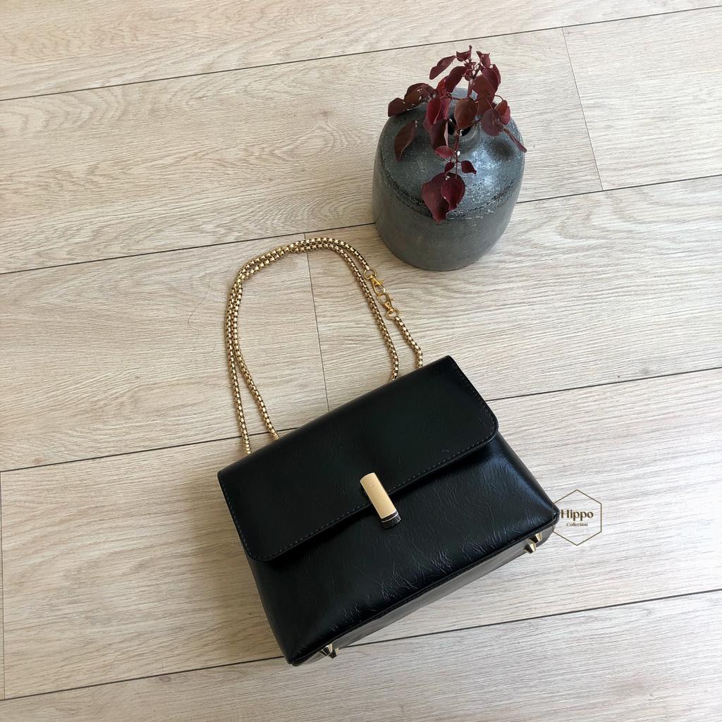 Hippo Collection Lily Bag |  Tas Selempang Tali Rantai | Tas Warna Hitam Cewe