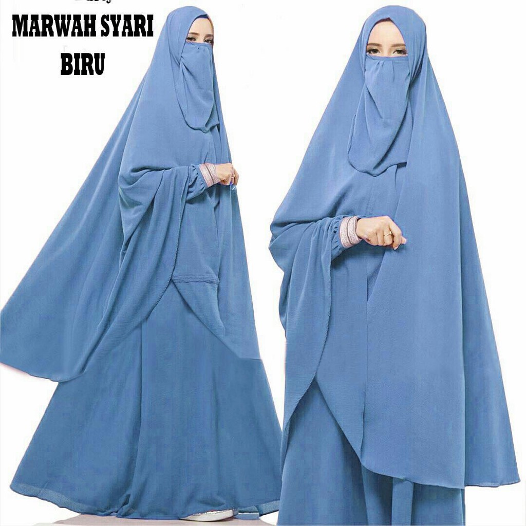 Gamis Jumbo Cantik Set Cadar Marwah Syari Hitam