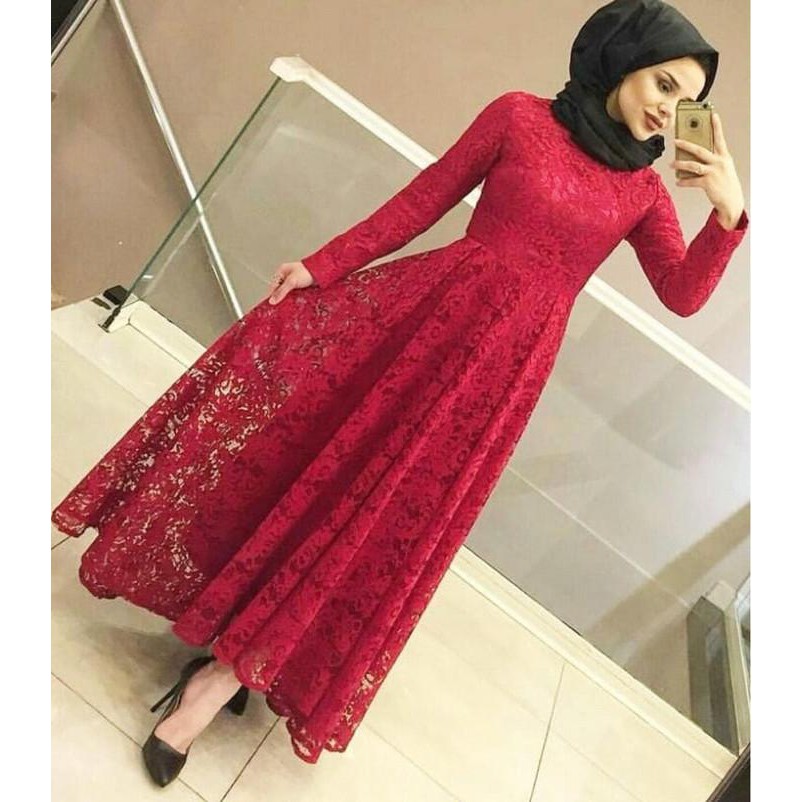 MAXI YUNI BRUKAT MERAH CABE HIJAB 0121 SCF BAJU GAMIS WANITA TERBARU