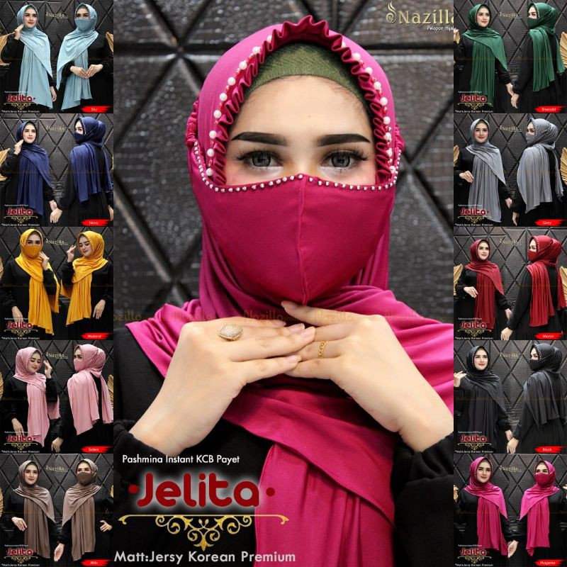 Jilbab Pashmina Instan Jersy Jelita Free Masker Ori Nazilla