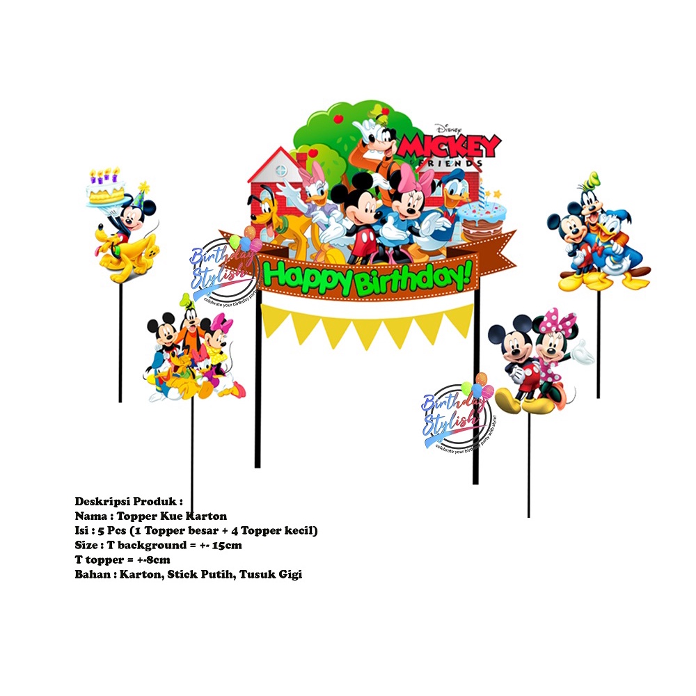 

Topper Kue Mickey Karton/ Hiasan kue Ulang Tahun Mickey / Background Kue Mickey