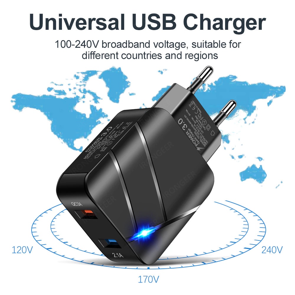 GS8 Faster Charger Usb Fast Charging Qc3.0 2 Port 3A - Te-Q820 Carprie Batok Cas Black