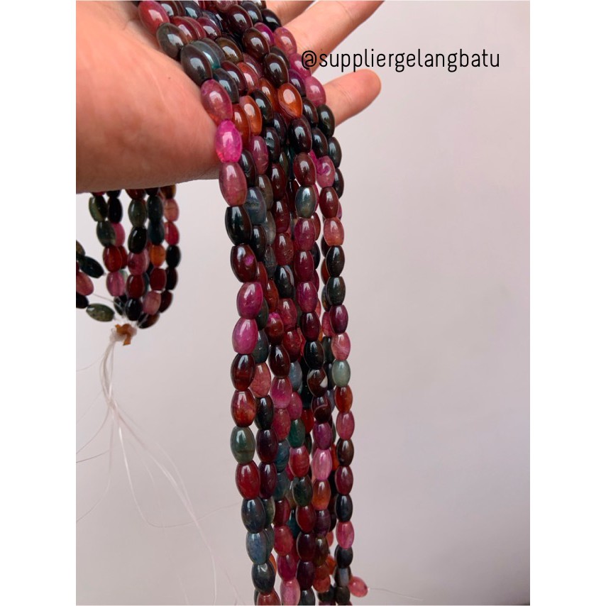 batu alam Penden tabung rainbow onyx 5 x 10 mm bahan gelang kalung