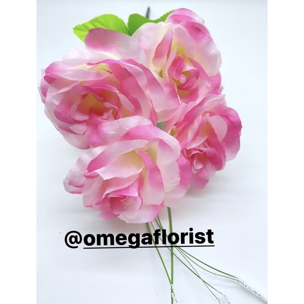 Rose belanda X5 Bunga Artificial/Bunga Plastik/Bunga Dekorasi/Dekorasi Pernikahan/Pernikahan-Pink