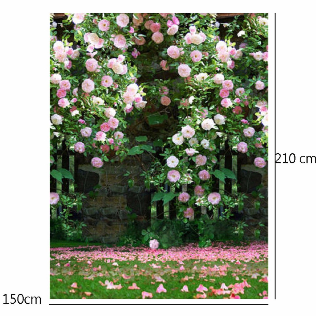 Backdrop Background Motif Taman Bunga Mawar Pink Ukuran 5x7ft Untuk Studio Foto Pernikahan Db