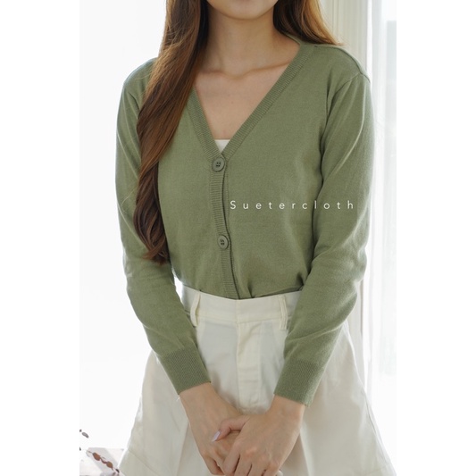 Yuri Basic Cardigan Premium / cardigan wanita import / cardigan knit / knit import-SAGE GREEN