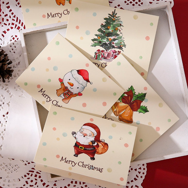 6pcs Kartu Ucapan Desain Kartun Merry Christmas Dengan Amplop Untuk Thanksgiving