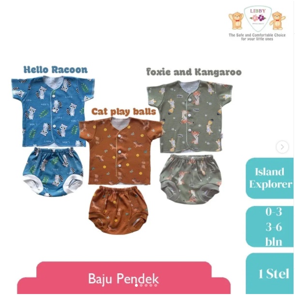 Setelan Libby Baby Pendek Island Explorer dan Hazy Zoo 0-3bl dan 3-6bl