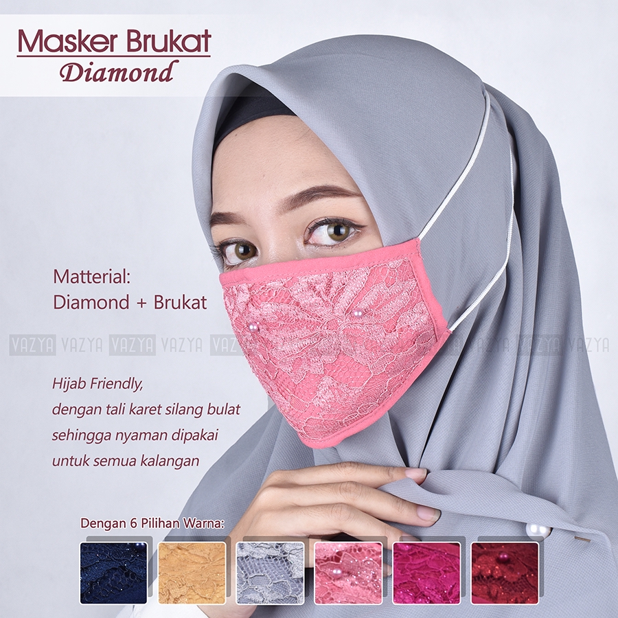 ( BUY 1 GET 1 FREE ) Masker Brukat Mutiara Diamond 2ply Headloop