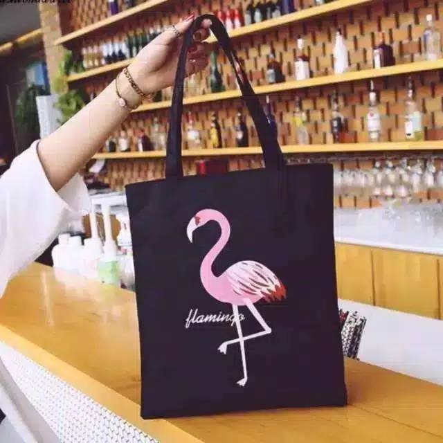 TOTEBAG KANVAS FLAMINGO