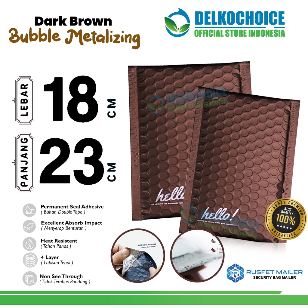 Amplop Bubble Mailer DARK BROWN 18x23cm Bubblewrap Packing Online Envelope Rusfet Coklat Tua PREMIUM