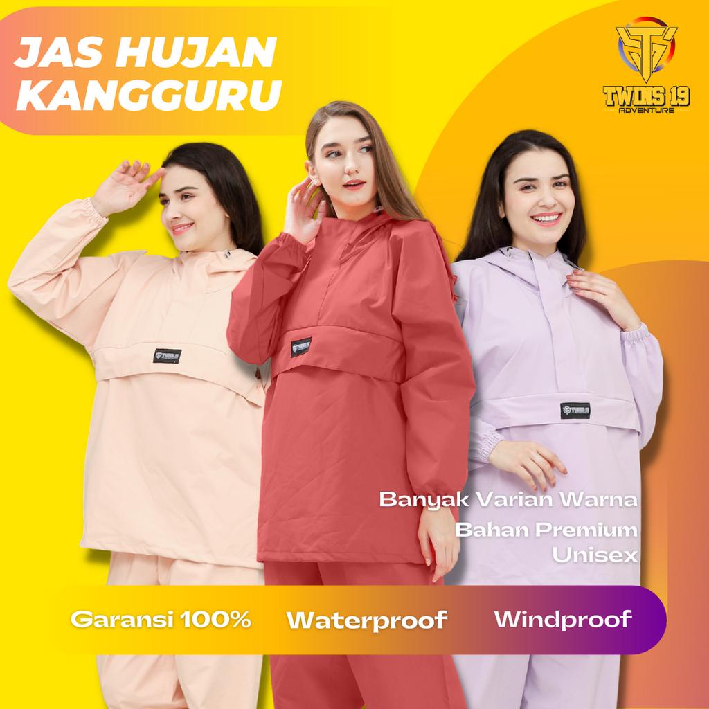 Jas Hujan TWINS19 Jas Hujan Saku Kangguru Pria Wanita Dewasa Anti Air Bahan Taslan Import Raincoat