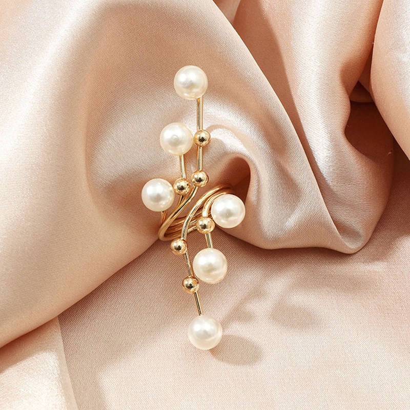 Cincin Model Terbuka Bahan Alloy Warna Gold Aksen Mutiara Untuk Wanita