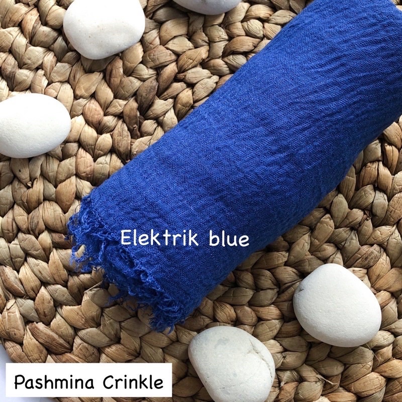 PASHMINA CRINKLE CRIMP COTTON SHAWL HIJAB PASMINA CRINKLE RAWIS  KUSUT Factory Outlet FAME ladyfame-Biru tua BCA
