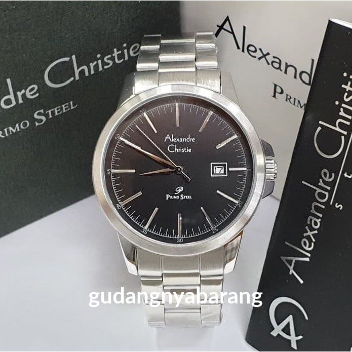 JAM TANGAN PRIA - LAKI - COWOK ALEXANDRE CHRISTIE AC 1008 SILVER BLACK HITAM ORIGINAL KEREN