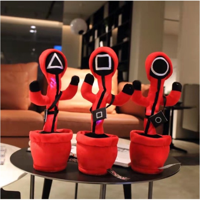 [TULALA SHOP]Mainan Anak Boneka Goyang Menari Bisa Bicara/Mainan Boneka Kaktus Squid Game Bisa Goyang Bisa Ngomong USB CHARGER LED