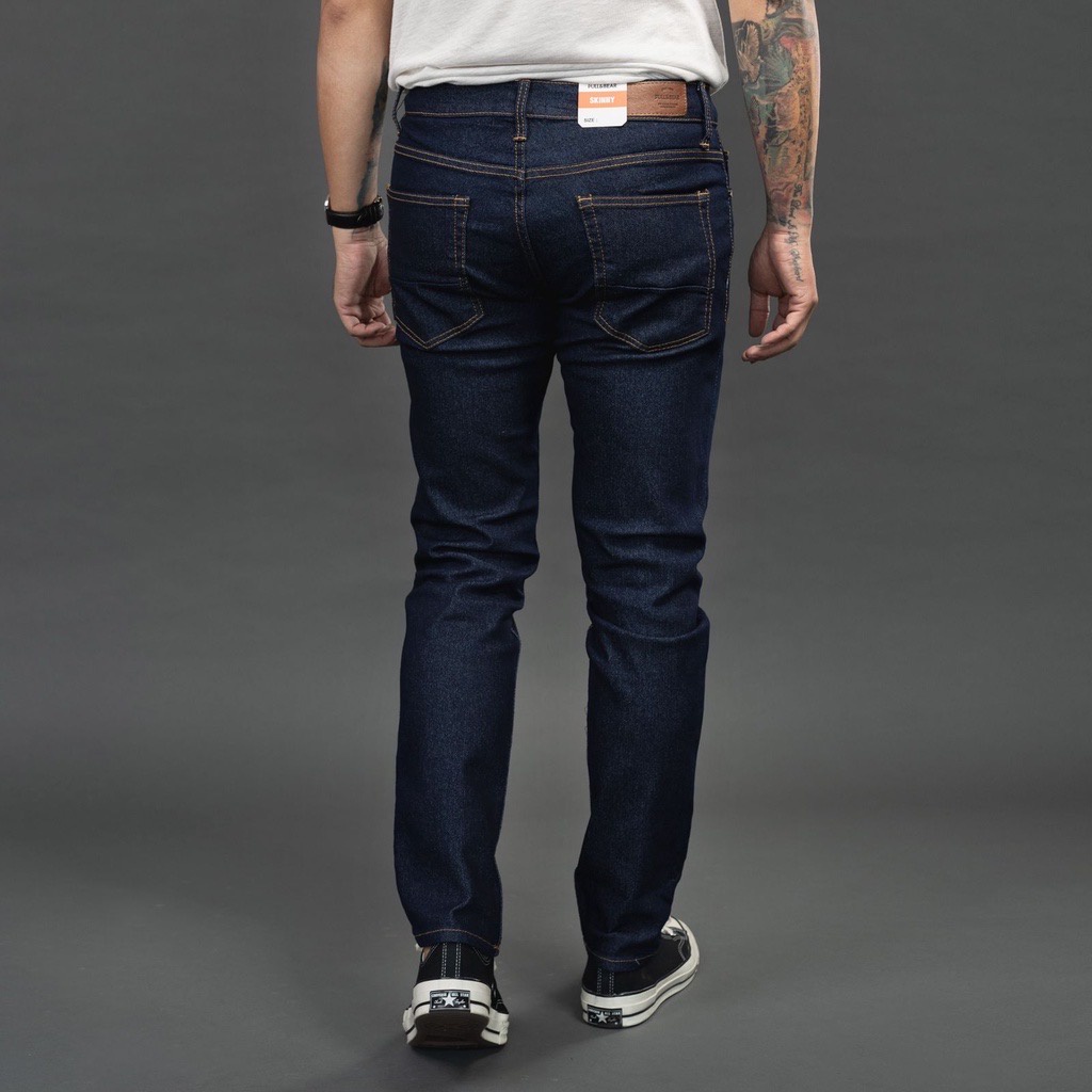 CELANA JEANS PRIA PULL&amp;BEAR DENIM SLIM FIT STRETCH PENSIL SOFT JEANS P&amp;B PULL AND BEAR NAVY BLUE NEW