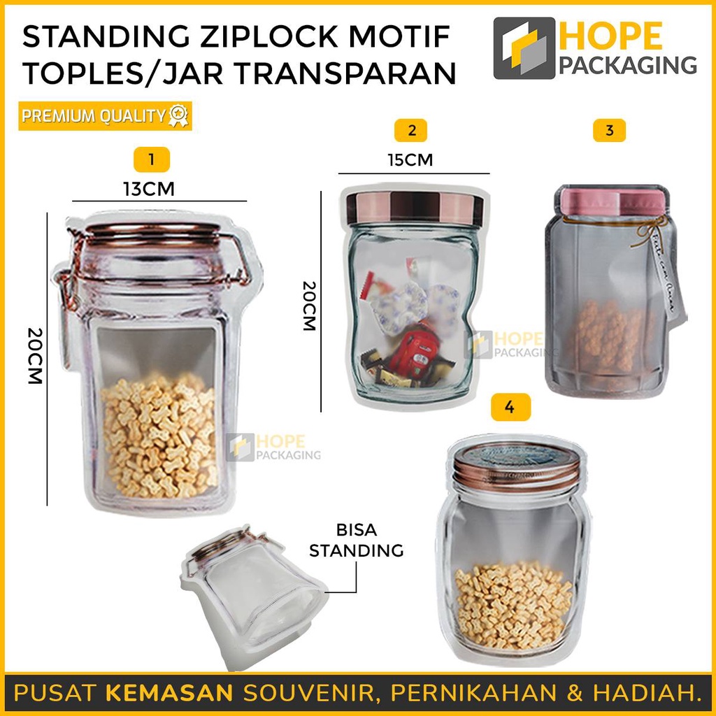 [5 Pcs] Plastik Standing Pouch Ziplock imlek  Zipper Motif Toples Mason Jar untuk Snack Minuman Makanan